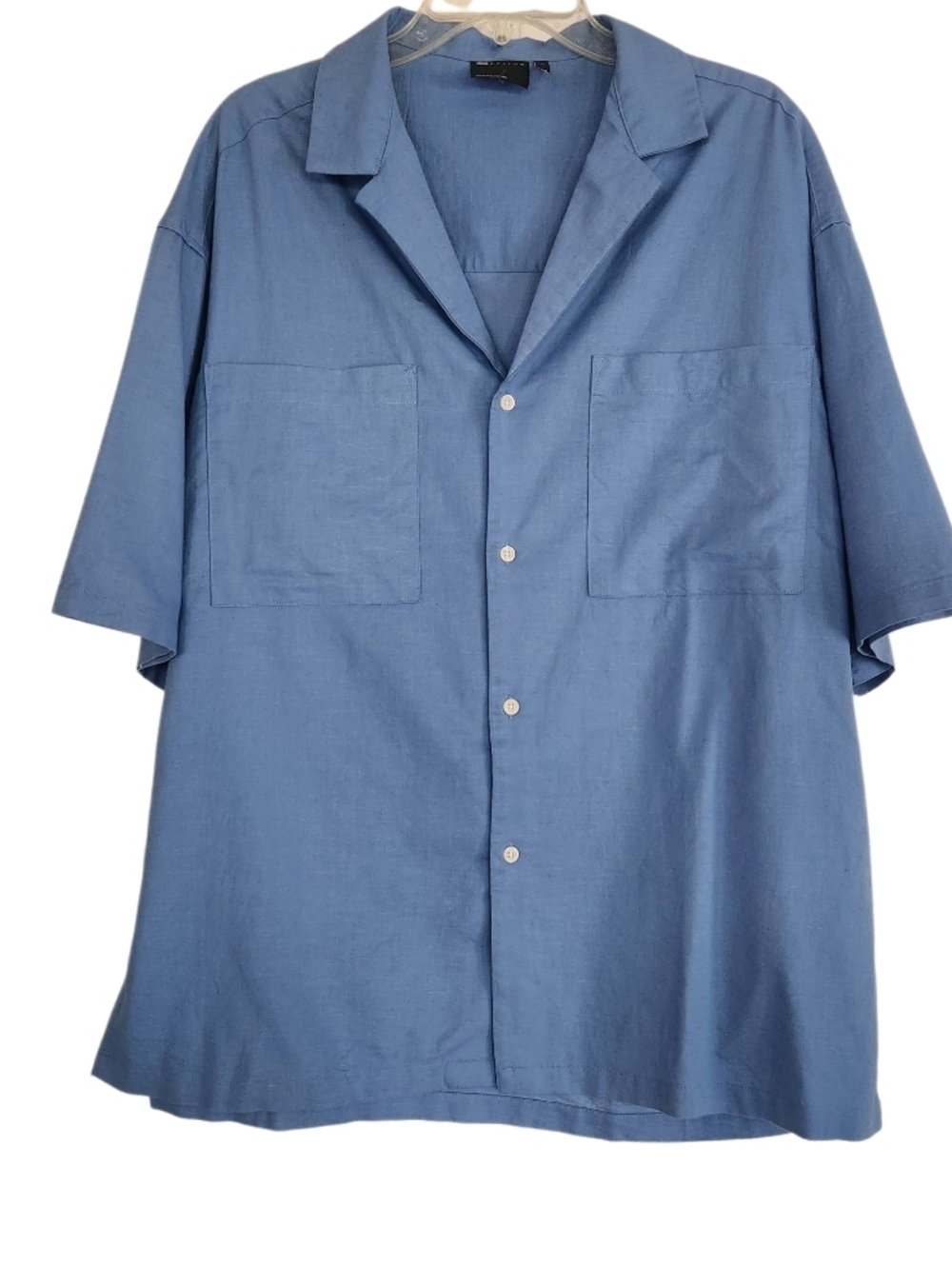 Men's Short Sleeve Linen Blend Button-Up Shirt in  Blue